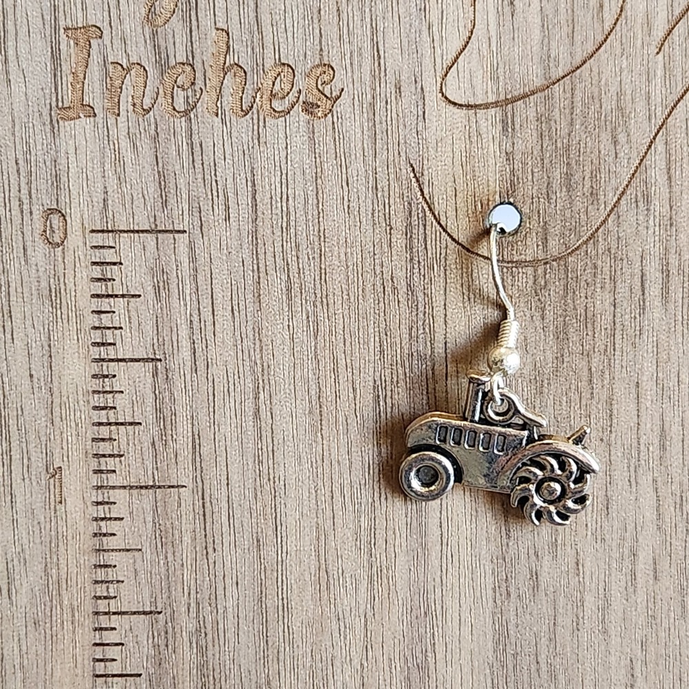 Western Mismatched Cowboy Hat and Tractor Silver Tone Dangle Earrings NEW - Picture 3 of 7